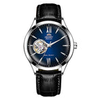 Orient Men's Automatic Open Heart Watch Blue Dial Stainless Steel Band Casual Dress Wristwatch 30M Water Resistant Fashion Watch