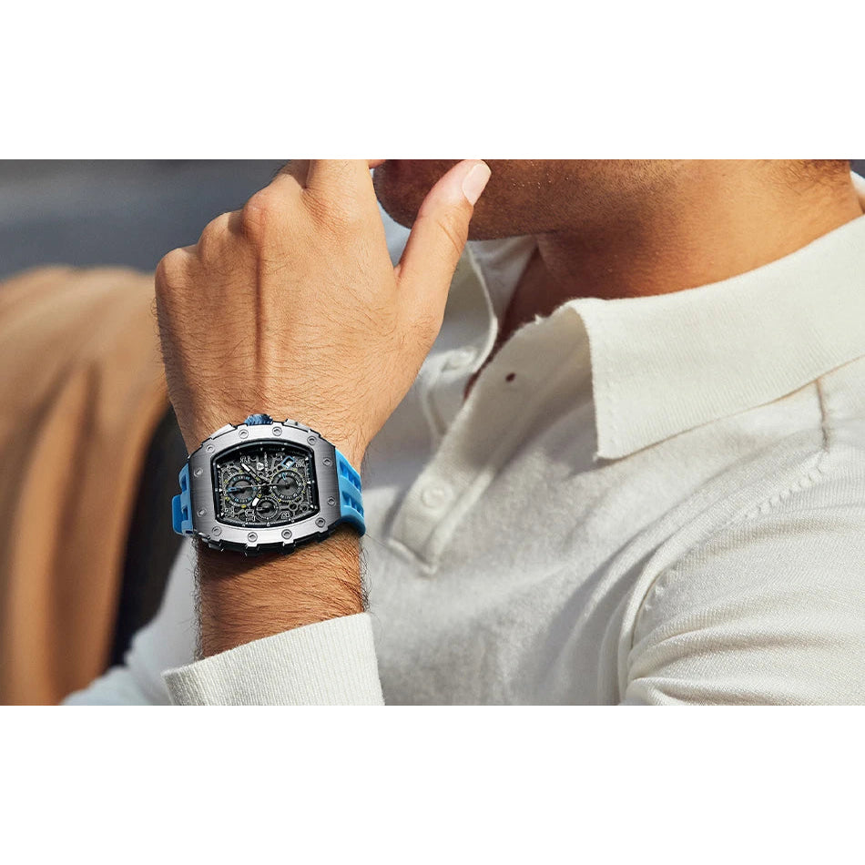 TSAR BOMBA Watch for Men Luxury Brand Tonneau Design Waterproof Clock Stainless Steel Wristwatch Fashion Rectangle Mens Watch