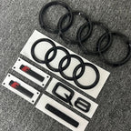 AUDI Q8 4-Ring logo ABS Black Car Hood Front Grill Emblem Rear Trunk Badge Q8 Sticker Quarrto Sline Emblem For Q8 2018-2024