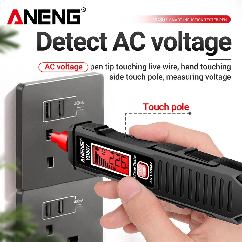 Probador de pluma eléctrica inteligente VD807, portátil, de inducción de una palabra, 50/60Hz, Sensor NCV AC 12-300V, herramientas de detección de cables sin contacto