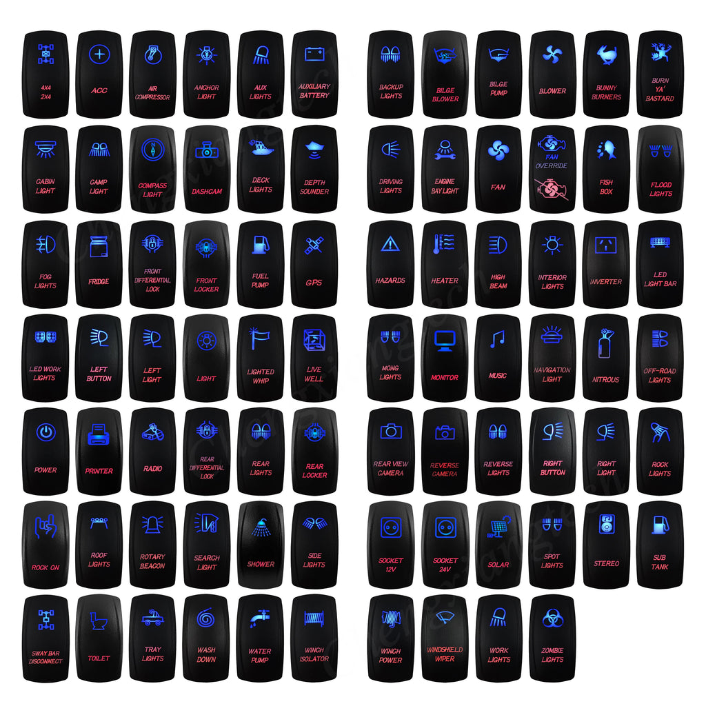 Waterproof 5 Pins SPST On/Off Rocker Switch Blue & Red Led 20A/12V 10A/24V Toggle Switch GPS for Cars,Trucks, RVs, Boats