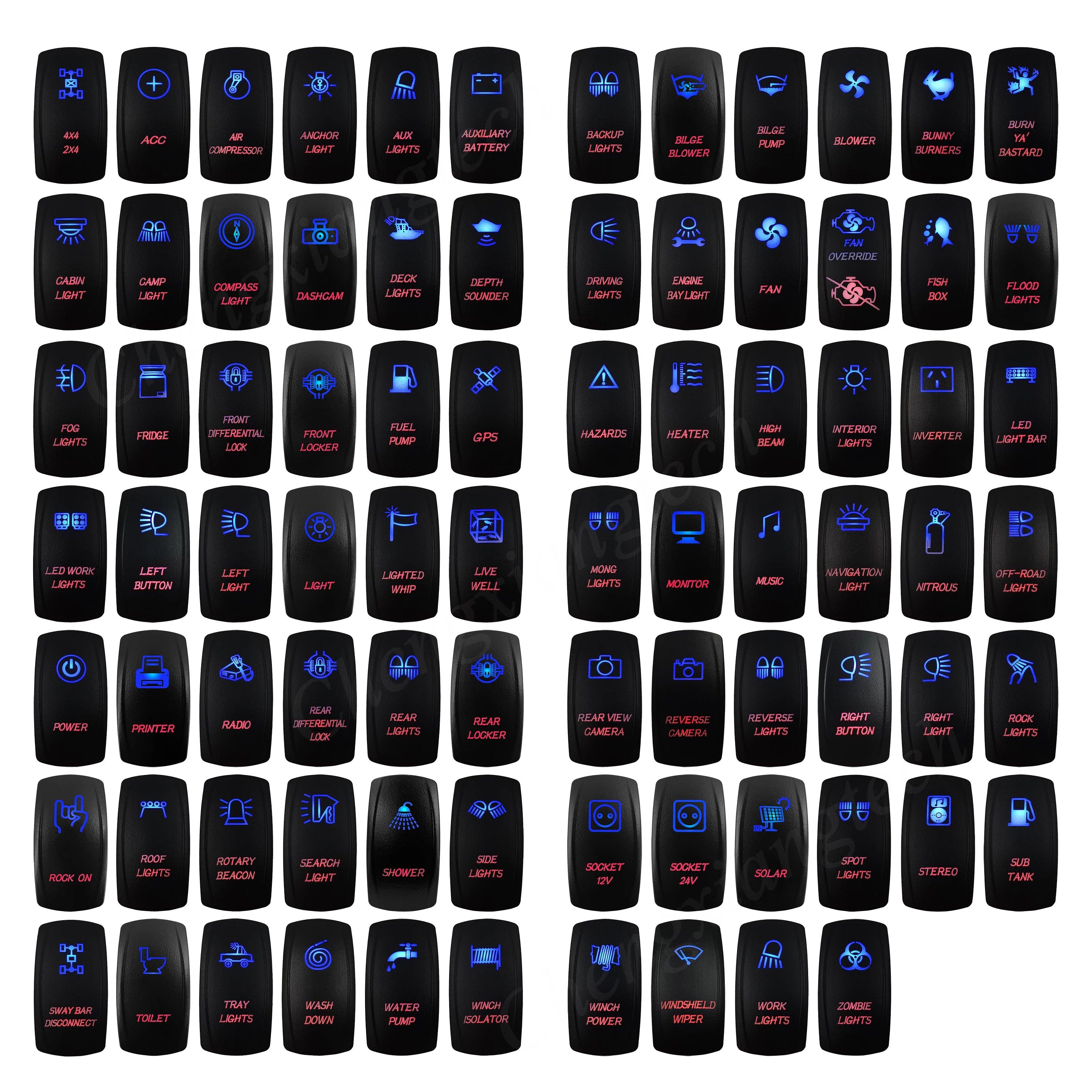 Waterproof 5 Pins SPST On/Off Rocker Switch Blue & Red Led 20A/12V 10A/24V Toggle Switch GPS for Cars,Trucks, RVs, Boats