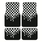 4pcs car floor mat, plaid design - stylish and durable, anti-fouling, suitable for all vehicles, including front and rear seats