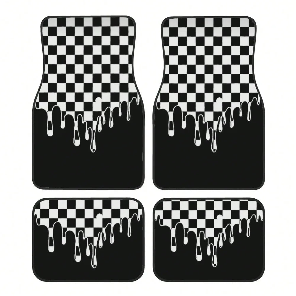 4pcs car floor mat, plaid design - stylish and durable, anti-fouling, suitable for all vehicles, including front and rear seats