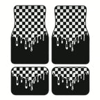 4pcs car floor mat, plaid design - stylish and durable, anti-fouling, suitable for all vehicles, including front and rear seats