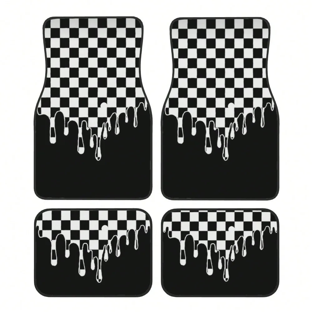 4pcs car floor mat, plaid design - stylish and durable, anti-fouling, suitable for all vehicles, including front and rear seats
