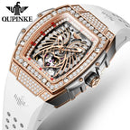 OUPINKE, marca de lujo, reloj mecánico para mujer, diseño de alas de Ángel de amor, esqueleto, automático, elegante, blanco, reloj de pulsera para mujer, nuevo