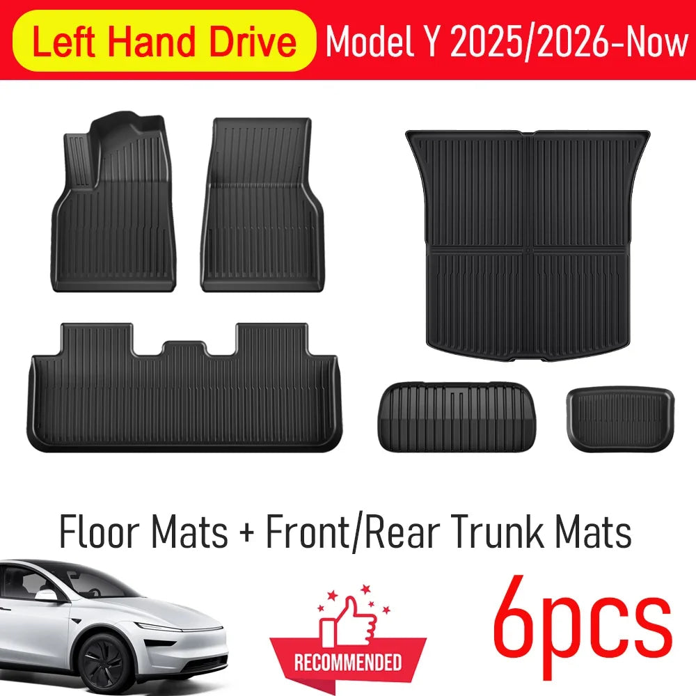 Floor Mats for Tesla Model Y 2025 2026 Juniper All Weather Trunk Mat Kick Pads Cargo Frunk Liners Seatback Protector Accessories