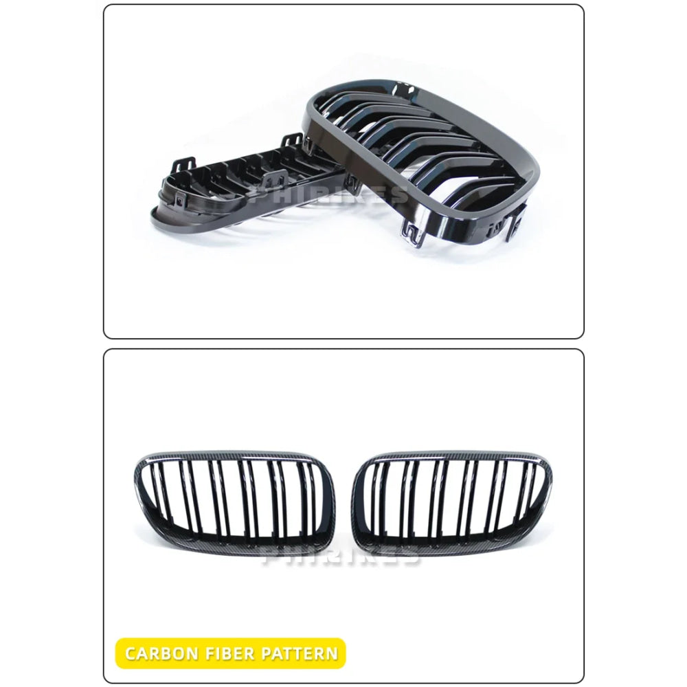2Pcs Car Style Black Front Kidney Double Slat Grill Grille for-BMW E92 E93 3-Series 328I 335I Coupe LCI 2010-2013
