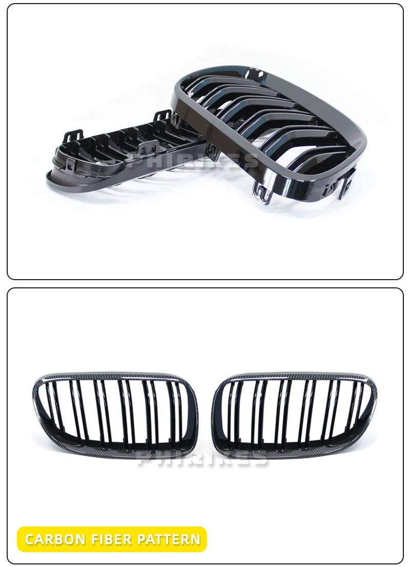 2Pcs Car Style Black Front Kidney Double Slat Grill Grille for-BMW E92 E93 3-Series 328I 335I Coupe LCI 2010-2013