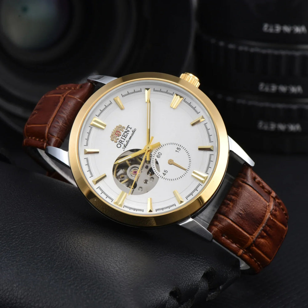 Orient Double Lion Watch Japanese Fully Automatic Mechanical Watch Hollowed Out Business Men's Watch Leather Strap