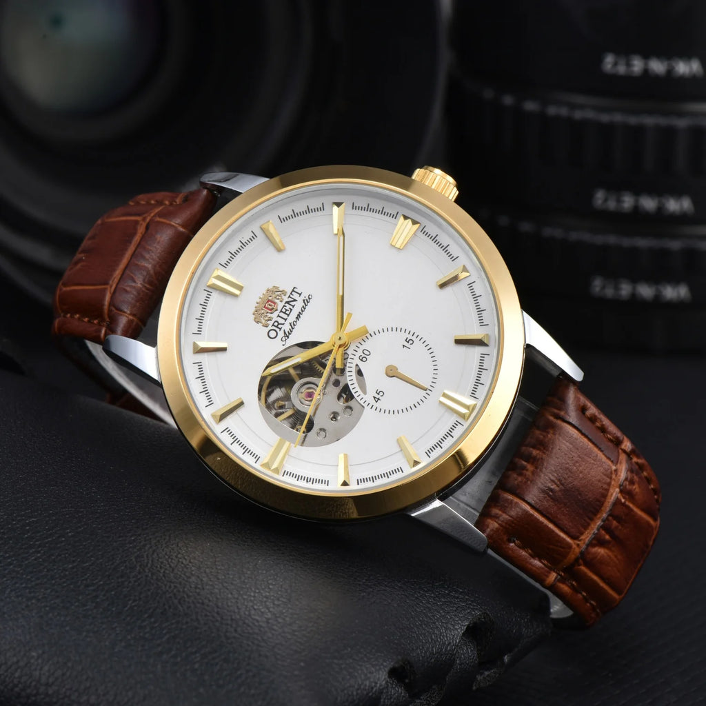 Orient Double Lion Watch Japanese Fully Automatic Mechanical Watch Hollowed Out Business Men's Watch Leather Strap