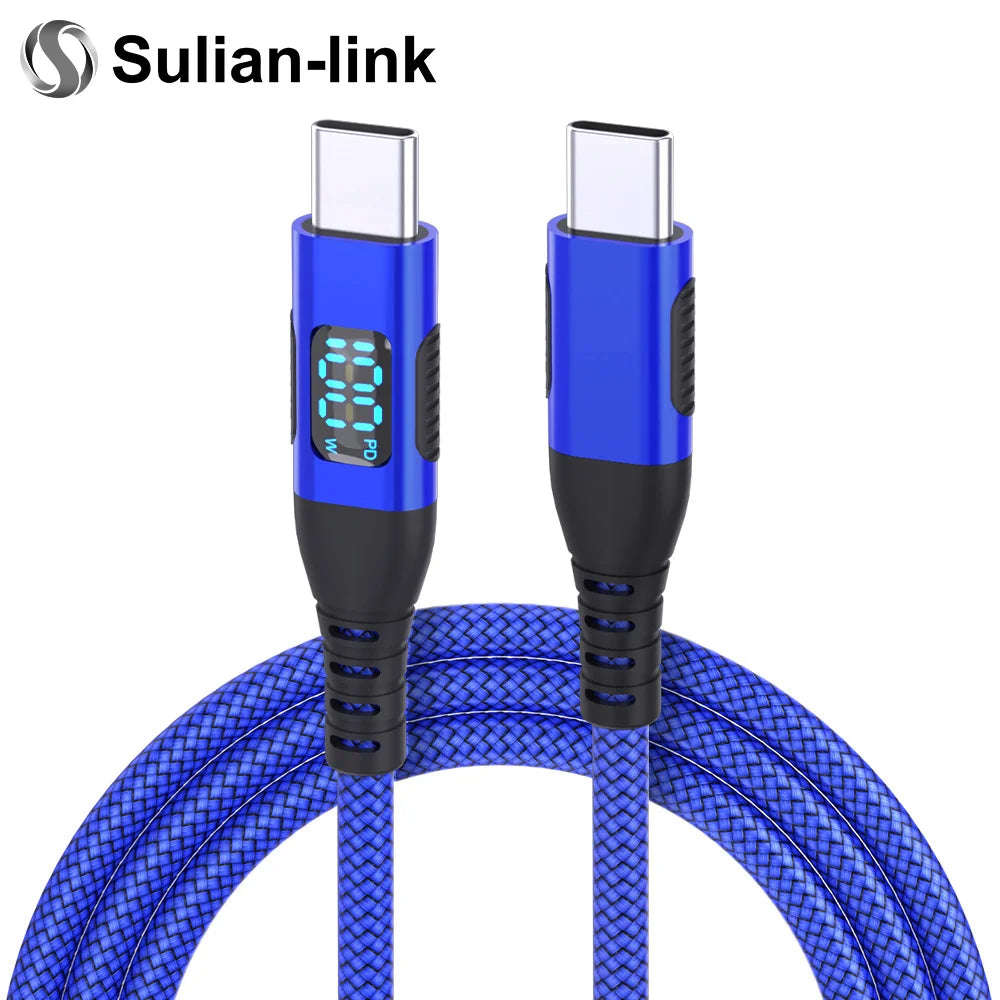 100W Nylon USB Type C Super Fast Charging Cable For Samsung Xiaomi Huawei Honor LED Digital Display USB C Charger Data Cord