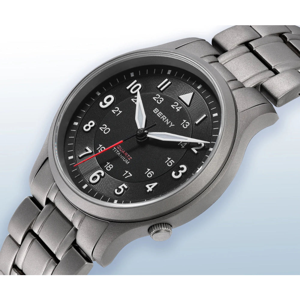 BERNY Full Titanium Watches for Men Outdoor Quartz Men's Field Wristwatch VH31 Super Luminous Sapphire Easy Read Watch
