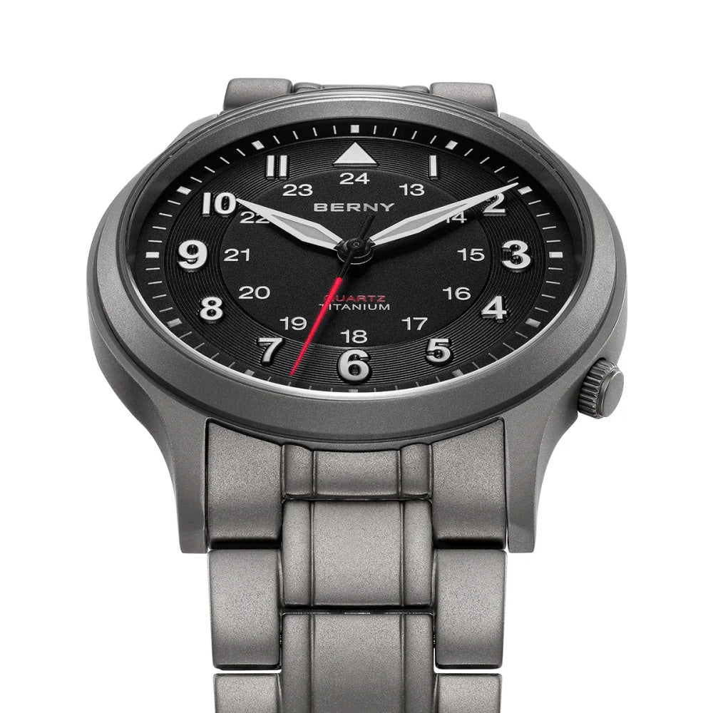 BERNY Titanium Watches for Men Classic Mens Field Watch Easy Read Outdoor Quartz Wristwatch Super Luminous Sapphire 5ATM