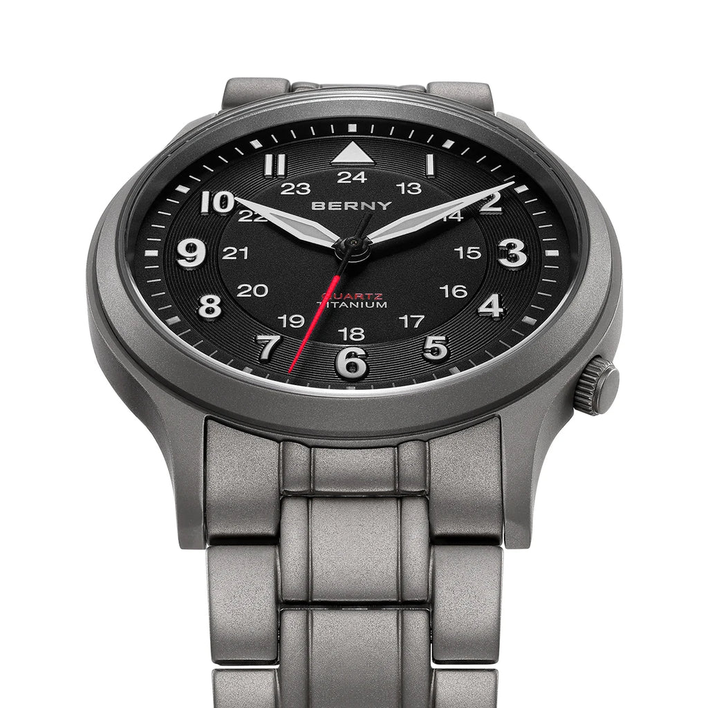 BERNY Titanium Watches for Men Classic Mens Field Watch Easy Read Outdoor Quartz Wristwatch Super Luminous Sapphire 5ATM