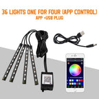 Neón 36 48 72 LED luz ambiental para pies Interior de coche Control remoto inalámbrico por aplicación de música lámpara decorativa de ambiente RGB automática