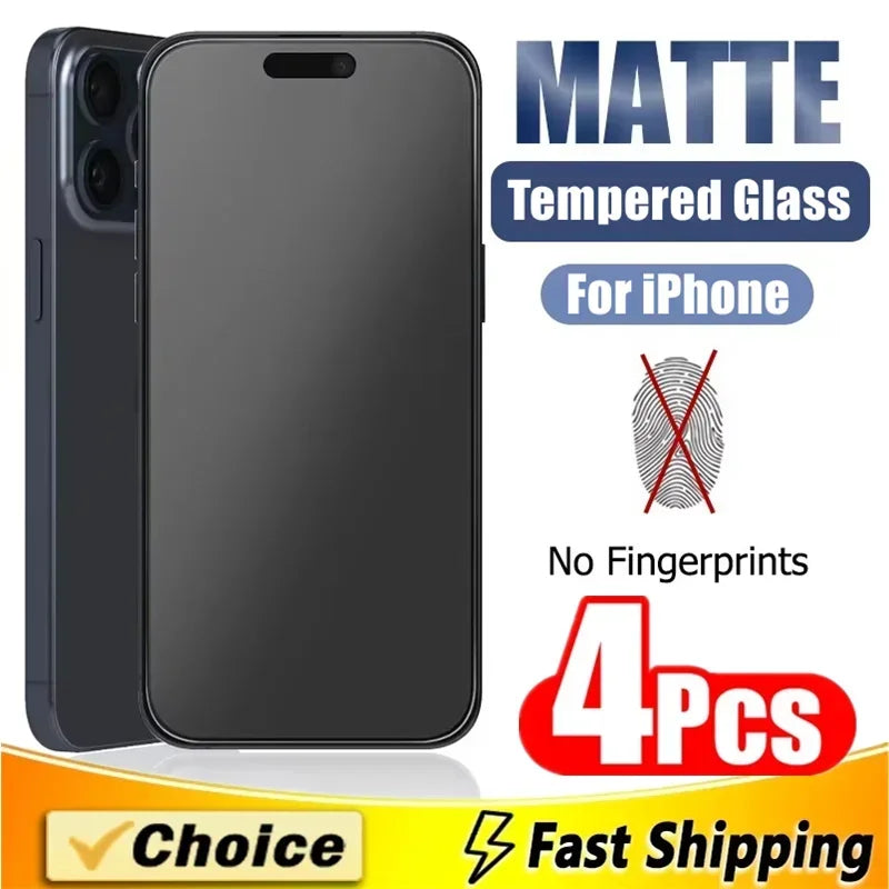 4 Uds vidrio templado mate para iPhone 14 13 12 11 15 Pro Max 7 8 16 Plus Protector de pantalla esmerilado para iPhone 17 PRO X XR XS MAX