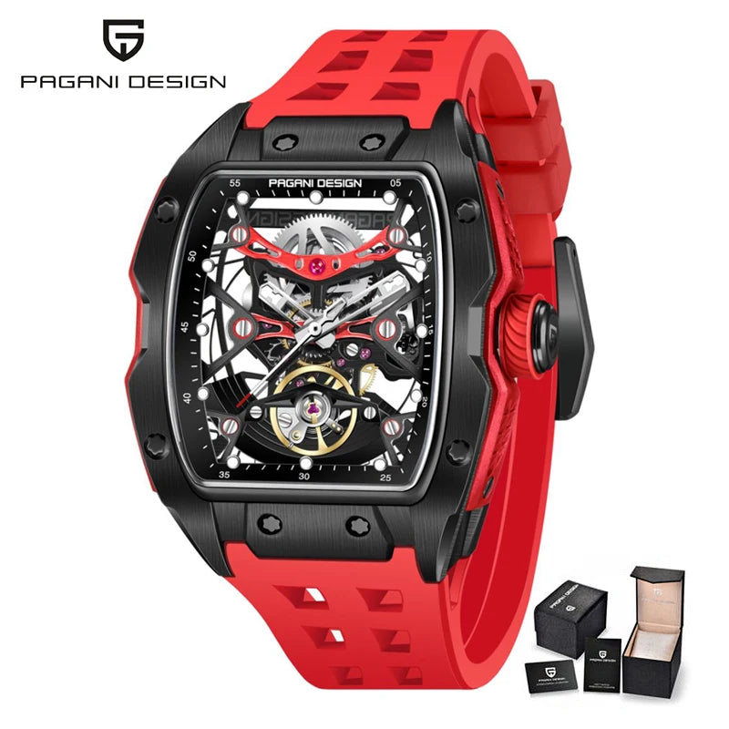 PAGANI DESIGN-reloj mecánico automático para hombre, barril de vino, tienda, estilo Venom, resistente al agua, lente de zafiro de goma, hueco
