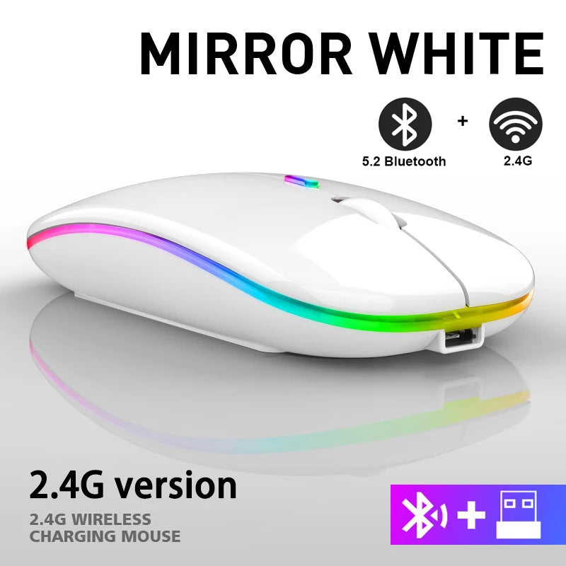 Ratón inalámbrico Bluetooth recargable con 2,4 GHz USB RGB 1600DPI ratón para ordenador portátil tableta PC Macbook Gaming Mouse Gamer