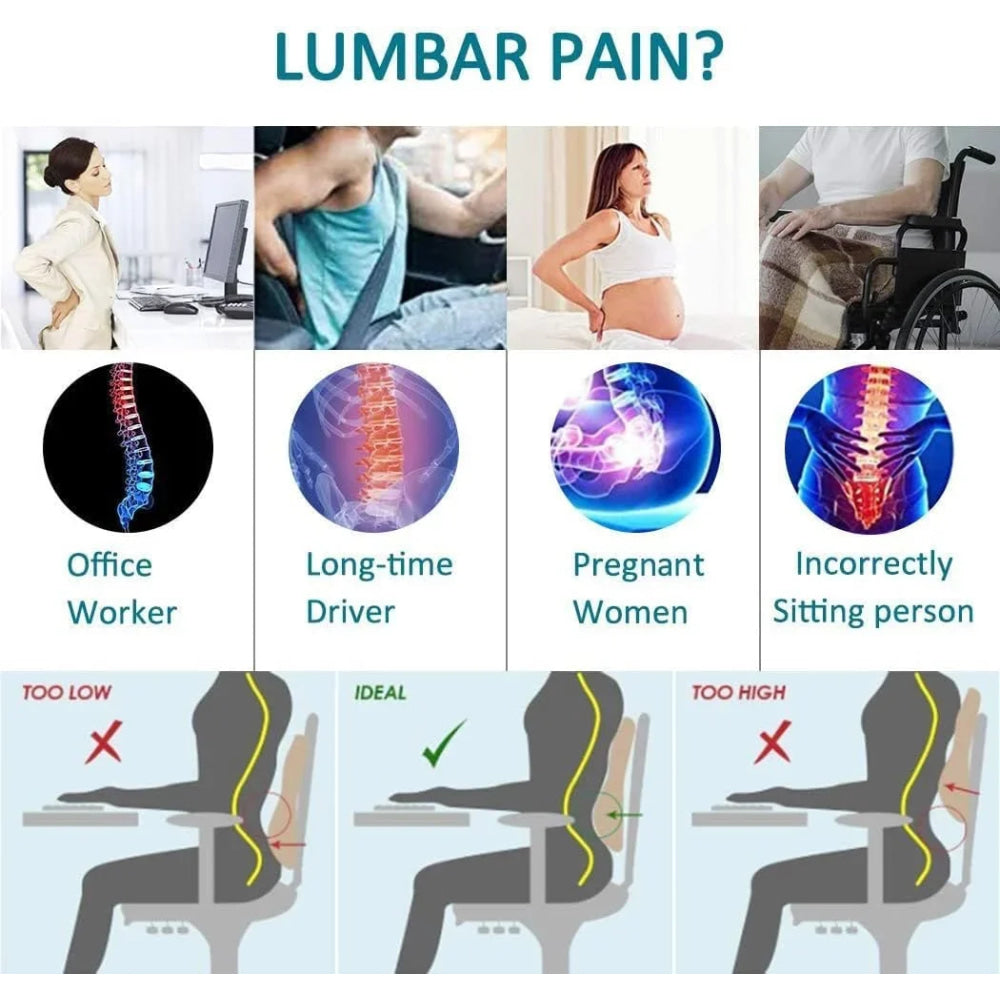 Car Seat Office Chair Back Lumbar Support Car Waist Rest Rebound Memory Foam Cushion Pad Back Lumbar Cushion for Car Driver