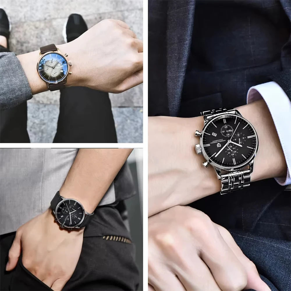 Pagani Design Fashion Luxury Men's Quartz Chronograph Watch Japan VK67 Movement Leather Strap Large Calendar PD-2720K reloj