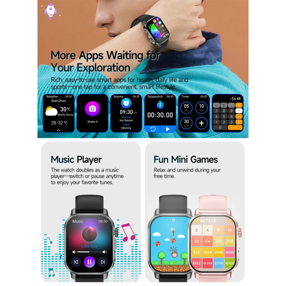 2026 New Model Uric Acid & Lipid Health Analysis Smart Watch Men ECG+PPG Bluetooth Call 2.01-inch Flashlight Smartwatch Women