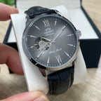 Orient Men's Automatic Open Heart Watch Blue Dial Stainless Steel Band Casual Dress Wristwatch 30M Water Resistant Fashion Watch