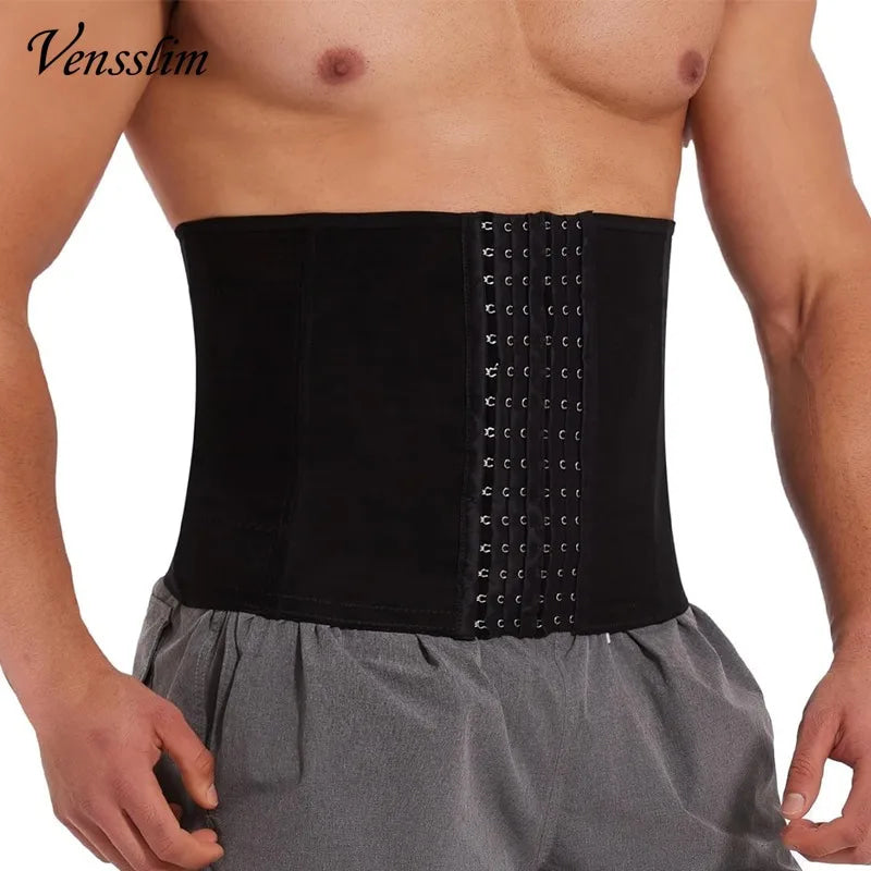 Vensslim Waist Trainer for Men Tummy Control Hooks Girdle Stomach Band 7 Steel Bones Back Support Strap Body Shaper Trimmer Belt