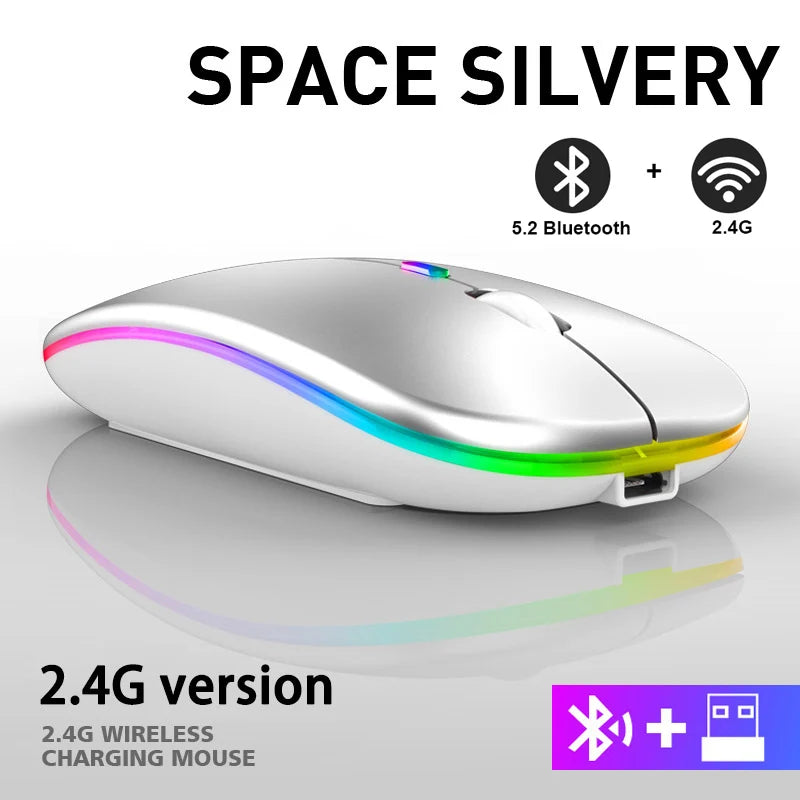Ratón inalámbrico Bluetooth recargable con 2,4 GHz USB RGB 1600DPI ratón para ordenador portátil tableta PC Macbook Gaming Mouse Gamer