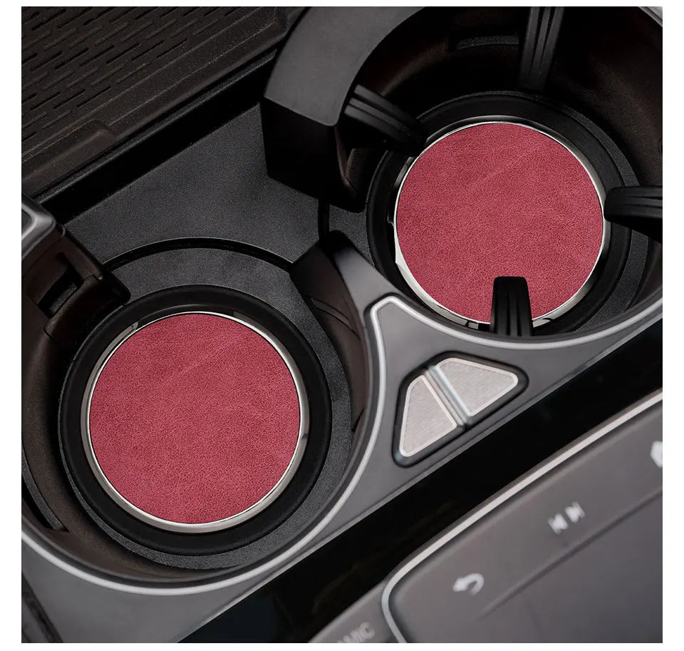 2Pcs Leather Car Coaster Anti-slip Mat Cup Holder Pad For BMW X1 X2 X3 X4 X5 X6 X7 1 3 5 6 7 Series E60 E90 E70 G20 G30 G7