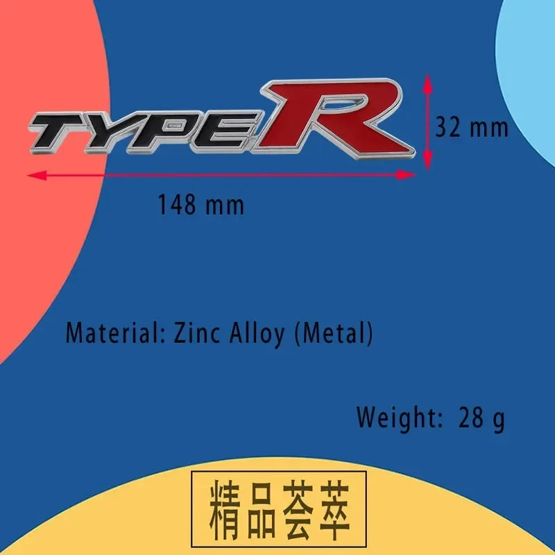 3D TYPER TYPE R for car Hood Fender trunk Rear Nameplate Decal Emblem Badge Sticker