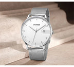 CADISEN Swiss Ronda 715 Quartz Watch Mans 7MM Ultra-thin Dial Sapphire Luminous Stainless Steel Milano Mesh Strap Watches Men