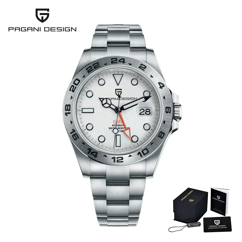 PAGANI Design 2025 nuevo Reloj GMT de 42MM, relojes mecánicos automáticos para Hombre, Reloj resistente al agua de acero inoxidable con zafiro, Reloj para Hombre