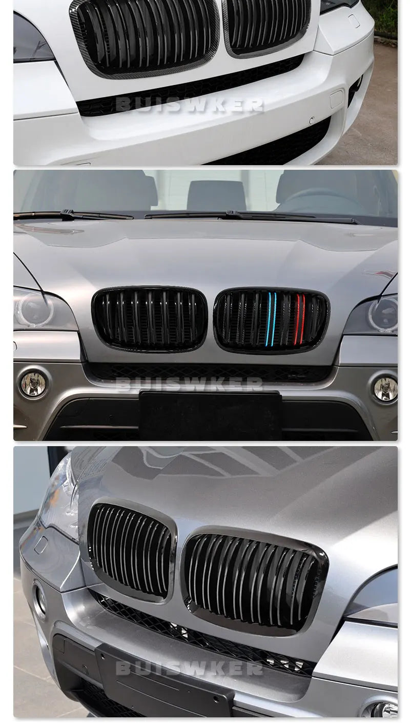 1 Pair Front GrillesFor BMW X5/X6 E70 E71 2008-2014 Gloss Matte Black Kidney Grill Carbon Fiber Replacement Front Bumper Grilles