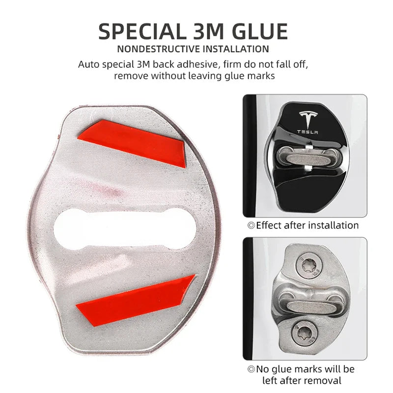 4pcs Metal Auto Door Lock Protective Cover Car Styling auto Accessaries sticker For Tesla model 3 model X Y