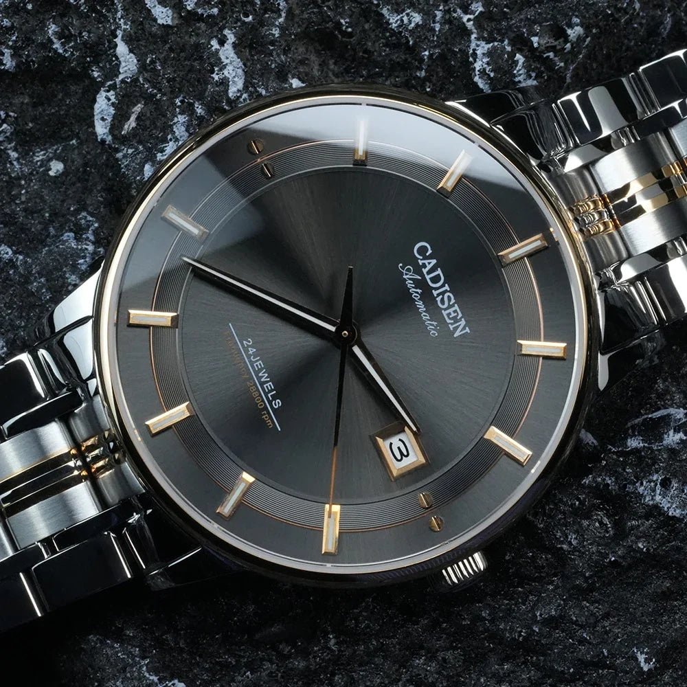 CADISEN Automatic Mechanical Ultra-thin Wriswatch MIYOTA 9015 Top Brand Luxury Curved Single-dome Sapphire Crystal Watch Man