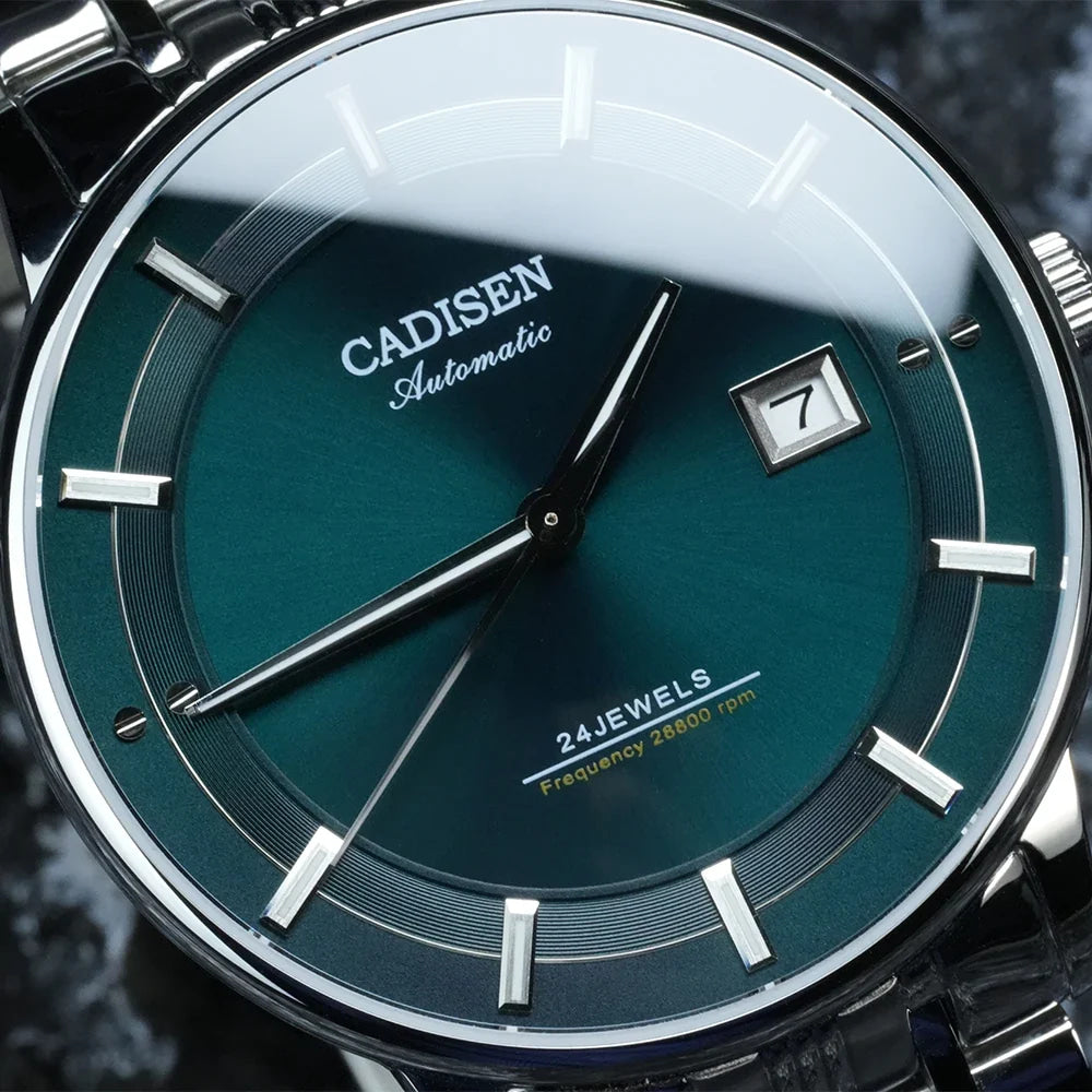 CADISEN Automatic Mechanical Ultra-thin Wriswatch MIYOTA 9015 Top Brand Luxury Curved Single-dome Sapphire Crystal Watch Man