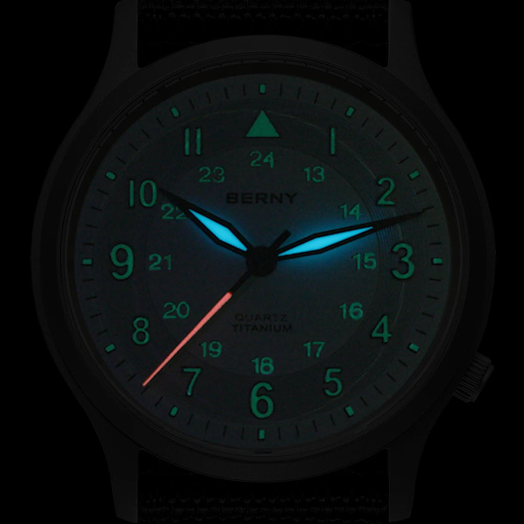 BERNY Titanium Watches for Men Classic Mens Field Watch Easy Read Outdoor Quartz Wristwatch Super Luminous Sapphire 5ATM