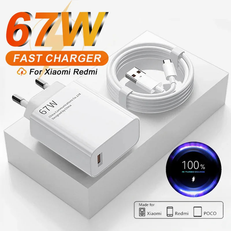 Cargador de pared ultrarrápido para Xiaomi, Cable USB tipo C, 6A, 67W, UE, 11, 12 Lite, 13T, Redmi Note 10, 11T, 12T, 13, POCO F4, F5, X4, X5 Pro, 1m, 2m