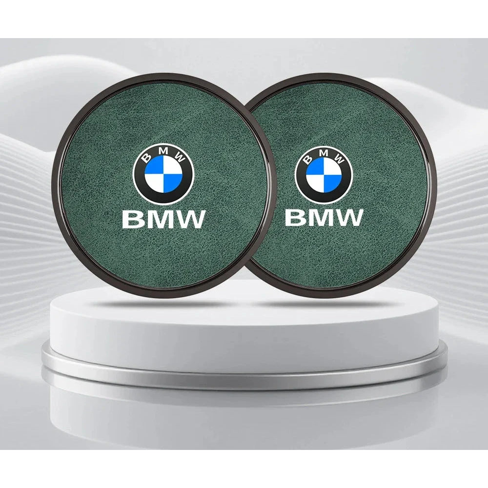 2Pcs Leather Car Coaster Anti-slip Mat Cup Holder Pad For BMW X1 X2 X3 X4 X5 X6 X7 1 3 5 6 7 Series E60 E90 E70 G20 G30 G7