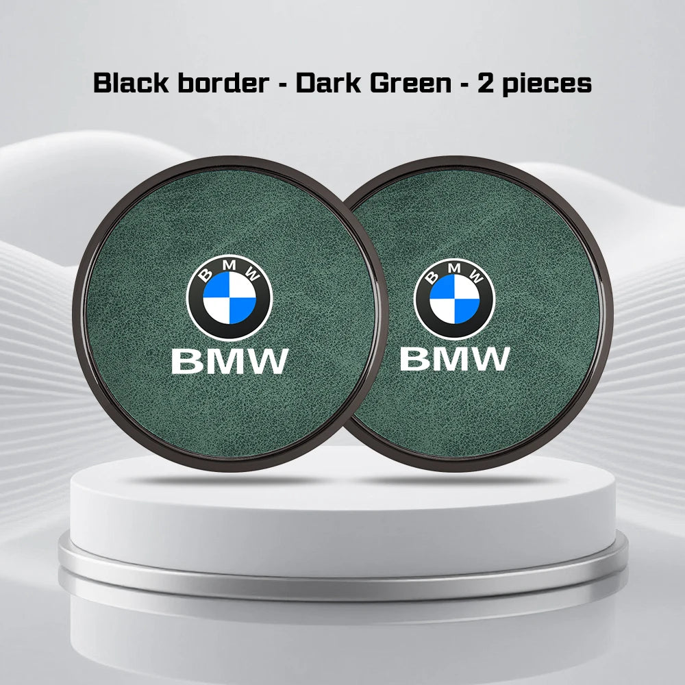 2Pcs Leather Car Coaster Anti-slip Mat Cup Holder Pad For BMW X1 X2 X3 X4 X5 X6 X7 1 3 5 6 7 Series E60 E90 E70 G20 G30 G7