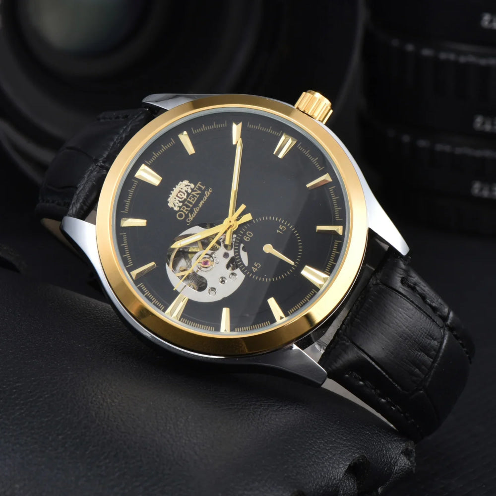 Orient Double Lion Watch Japanese Fully Automatic Mechanical Watch Hollowed Out Business Men's Watch Leather Strap