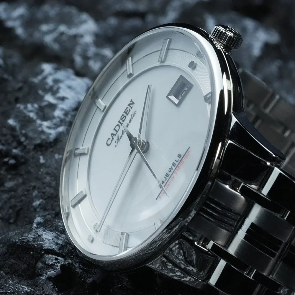 CADISEN Automatic Mechanical Ultra-thin Wriswatch MIYOTA 9015 Top Brand Luxury Curved Single-dome Sapphire Crystal Watch Man