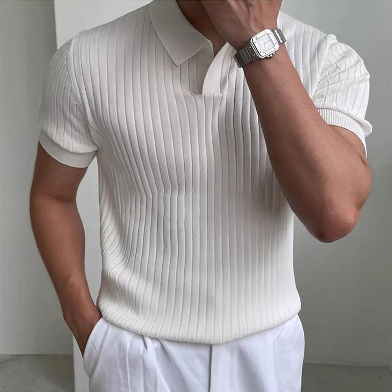 New Men's Short sleeved Classic T-shirt Summer Men Retro Striped Polo Shirt   Solid Color Short Sleeve Fashion Casual T-shirt