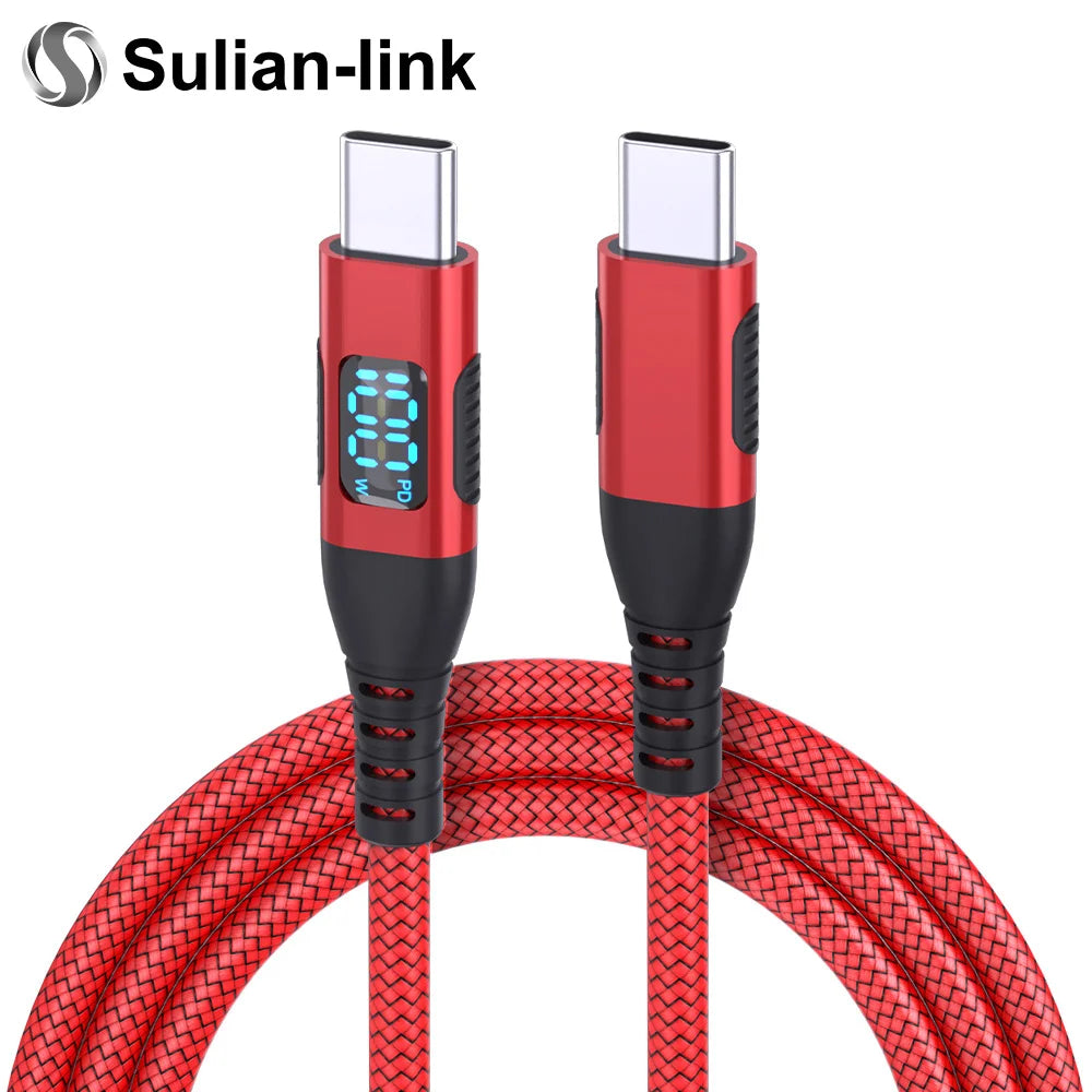 100W Nylon USB Type C Super Fast Charging Cable For Samsung Xiaomi Huawei Honor LED Digital Display USB C Charger Data Cord