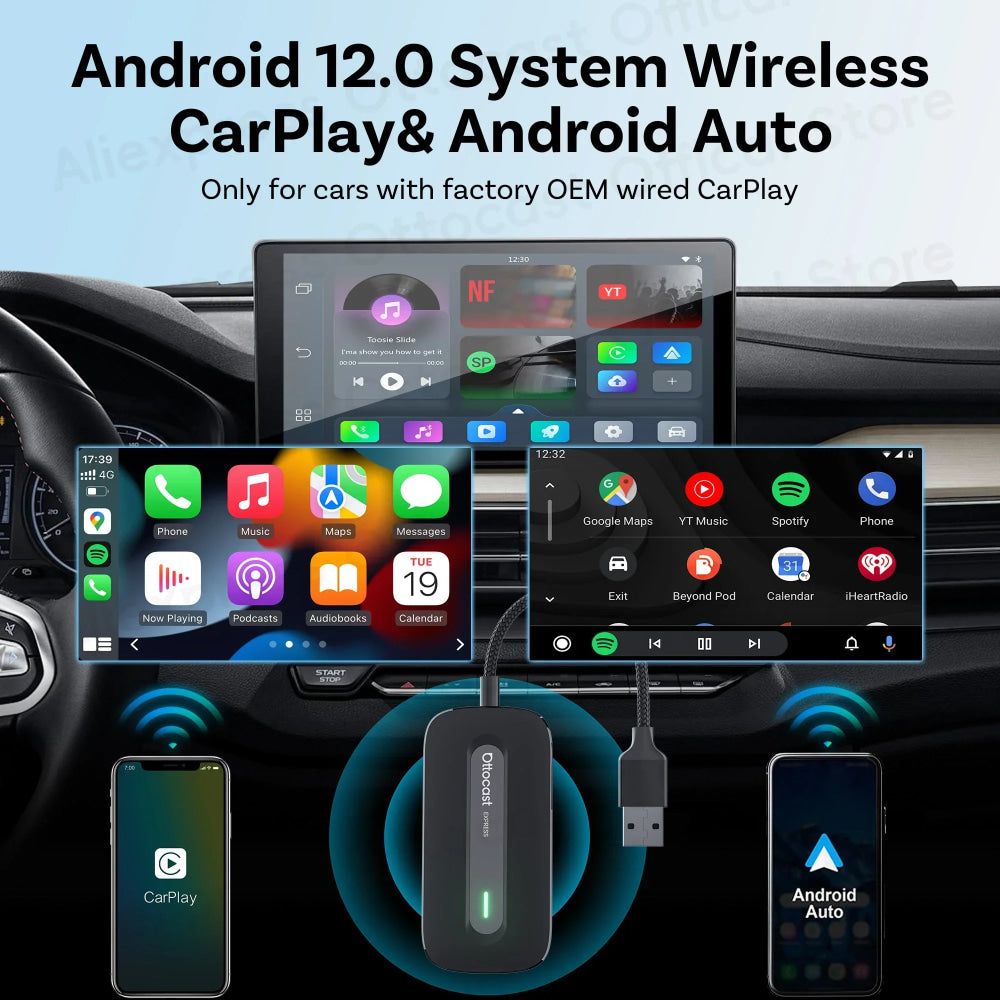 OTTOCAST Play2Video Express Wireless CarPlay Android Auto Adapter for Youtube Netflix for Volvo Chevrolet VW CarAccessorie