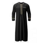 Men s Traditional Moroccan Kaftan Robe with Intricate Gold Embroidery Long Sleeves and Loose Fit for Ethnic Style Costume