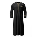 Men s Traditional Moroccan Kaftan Robe with Intricate Gold Embroidery Long Sleeves and Loose Fit for Ethnic Style Costume