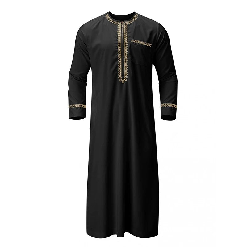 Men s Traditional Moroccan Kaftan Robe with Intricate Gold Embroidery Long Sleeves and Loose Fit for Ethnic Style Costume